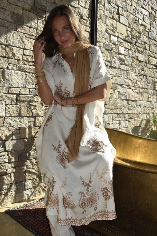 Yara Paisley Embroidered Shirt Dress White - /34=